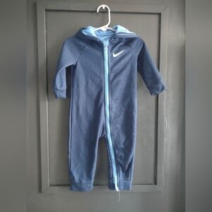 Nike Navy and Light Blue Kids One-Piece Hooded Zipper Romper